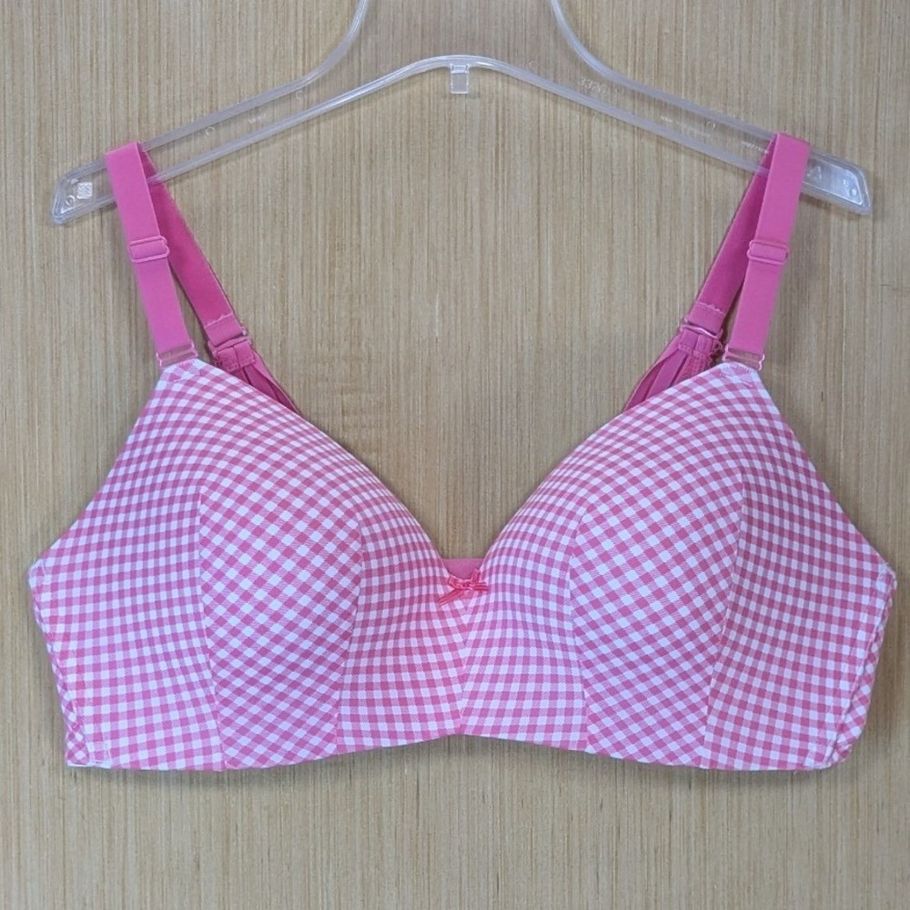 Cacique Pink Gingham Simply Wire Free Tshirt Bra Lace Back 42D Feminine Coquette